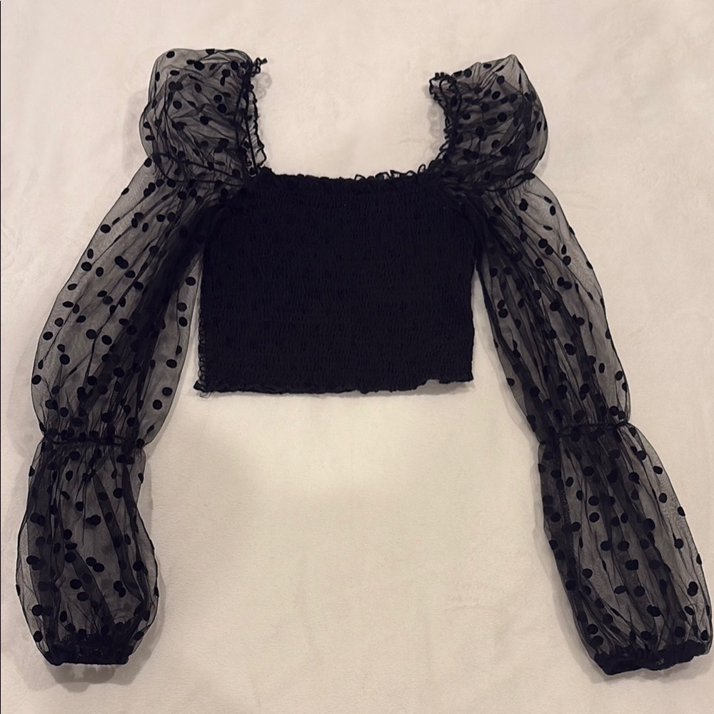 Elegant Black Sheer puff sleeves Crop Top